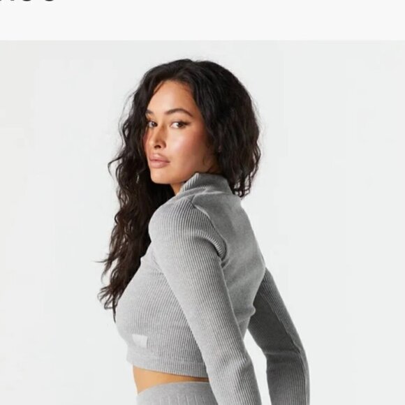 Sommer Ray grey ribbed nylon Lycra cropped  zip jacket size medium - Picture 2 of 9